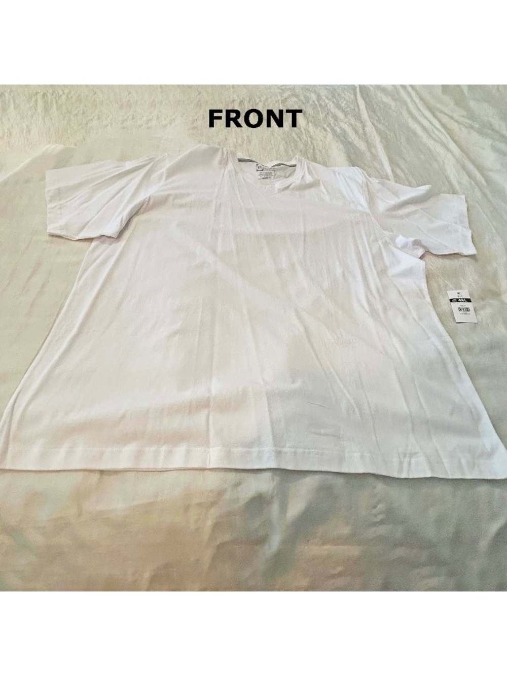 T-SHIRT, WHITE, SIZE 4XL, PURE COTTON, SHORT SLEEVES, VEE NECK, STRETCHY, by MOU